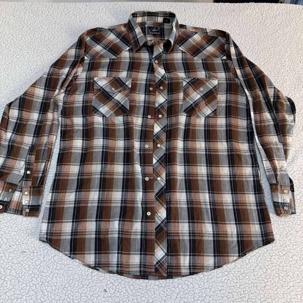 Roper Mens Plaid Western Pearl Snap Brown Black Long Sleeve Cowboy Rodeo LG